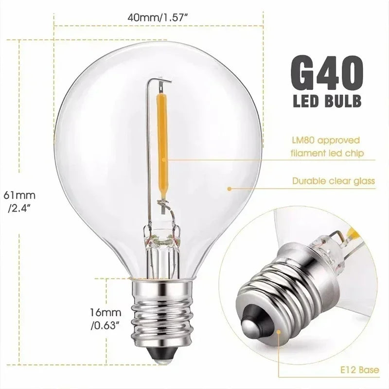 Guirnalda de Luces LED G40 para Patio y Exterior