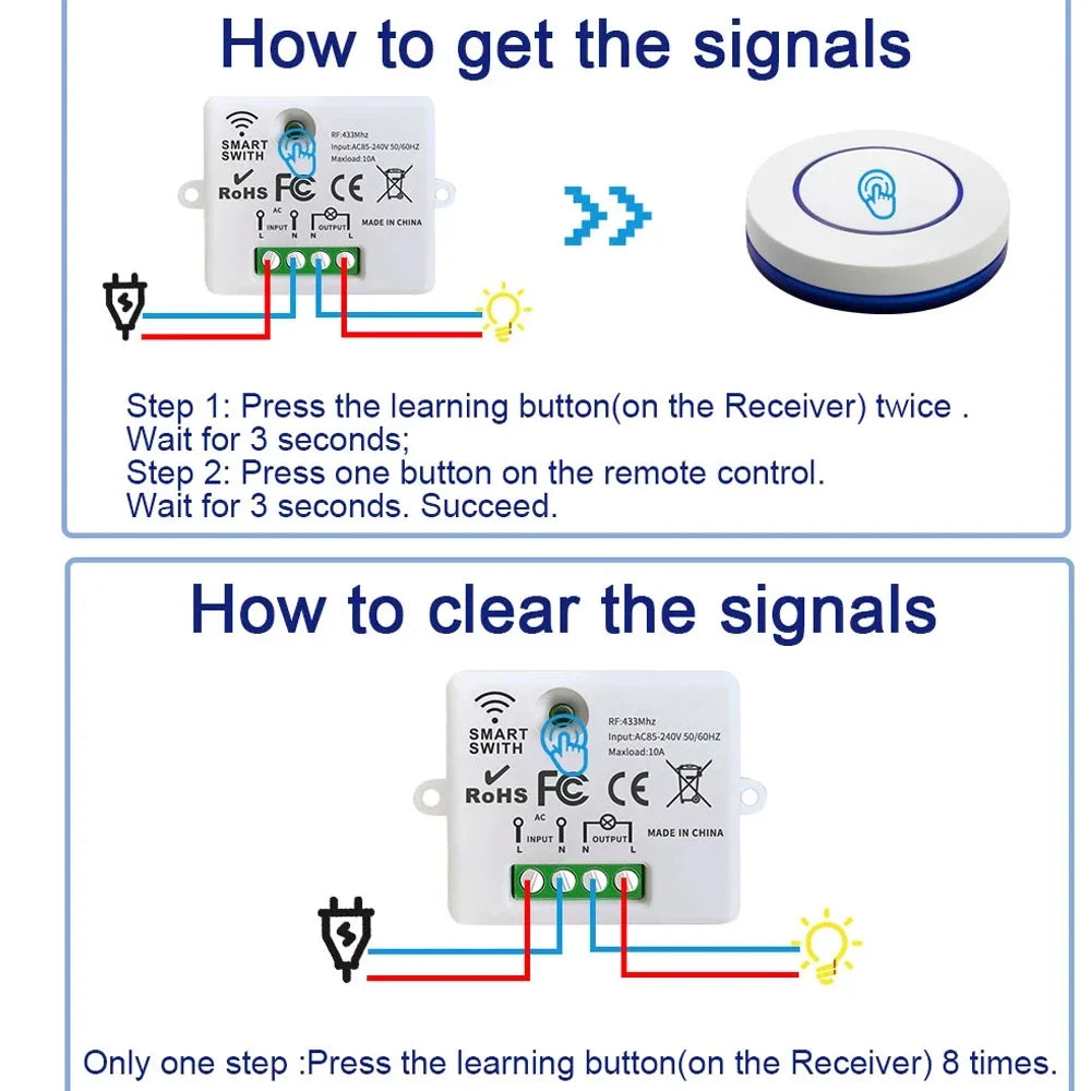Interruptor de Luz Inalámbrico RF 433MHz con Relé
