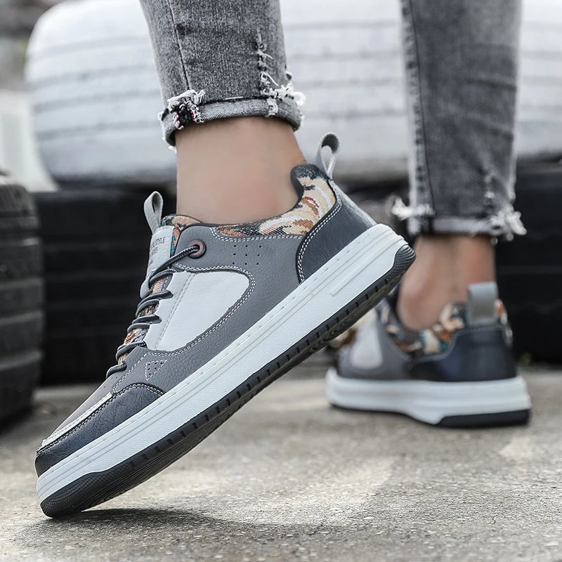 Zapatillas de skate de cuero para hombre con plataforma gruesa