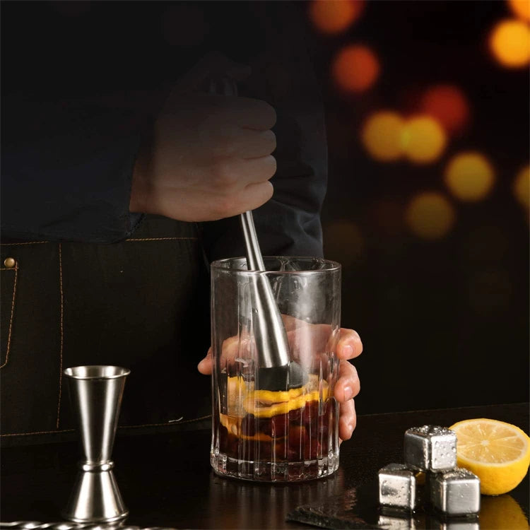 LMETJMA Muddler de cóctel de acero inoxidable de 10 pulgadas y cuchara mezcladora, juego profesional de puddler de cóctel para Bar para mojitos JT201