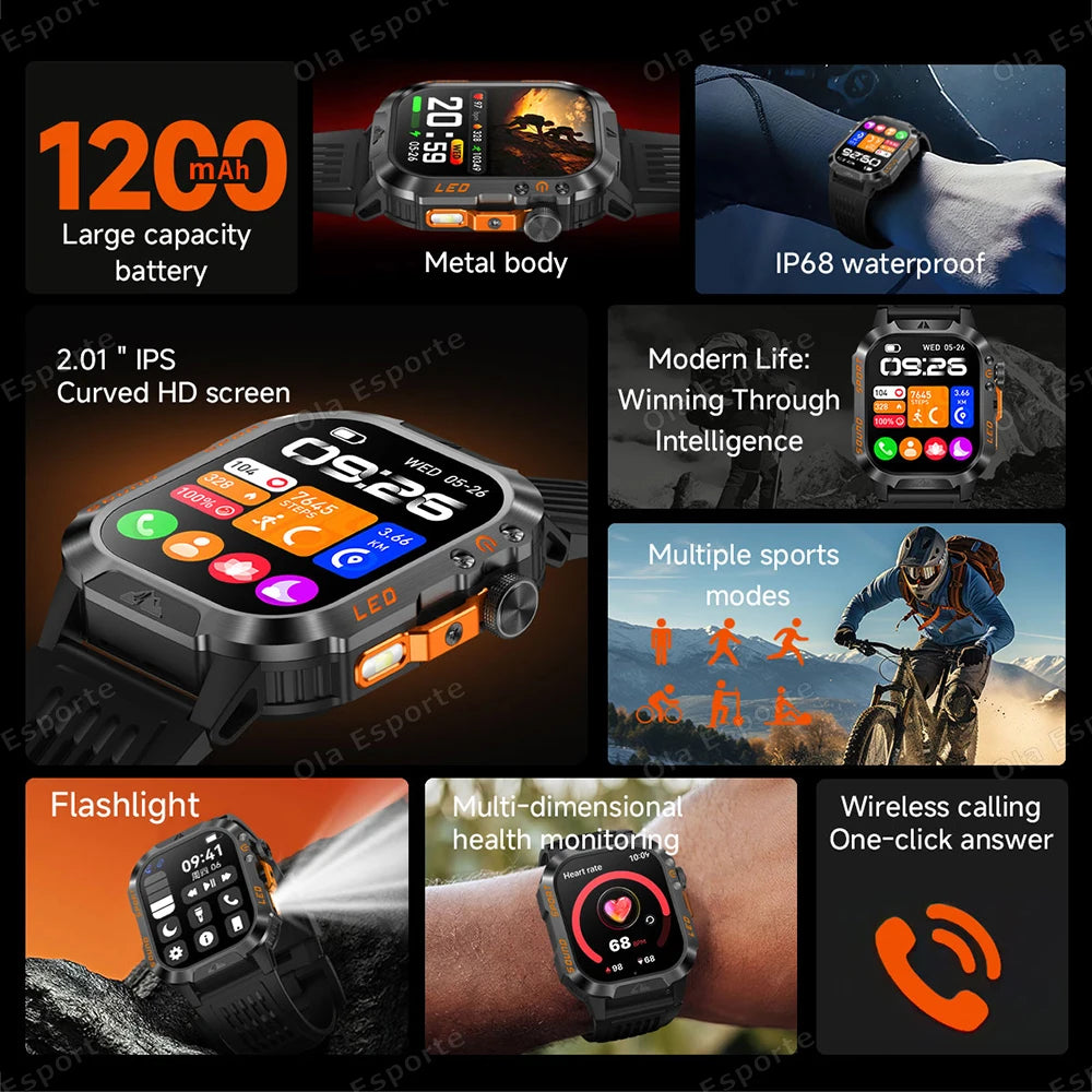 Reloj Inteligente 2026 para Hombre, Reloj Deportivo de 2.01 Pulgadas con Asistente de Voz, Llamadas Bluetooth, Linterna LED, Resistente al Agua IP68
