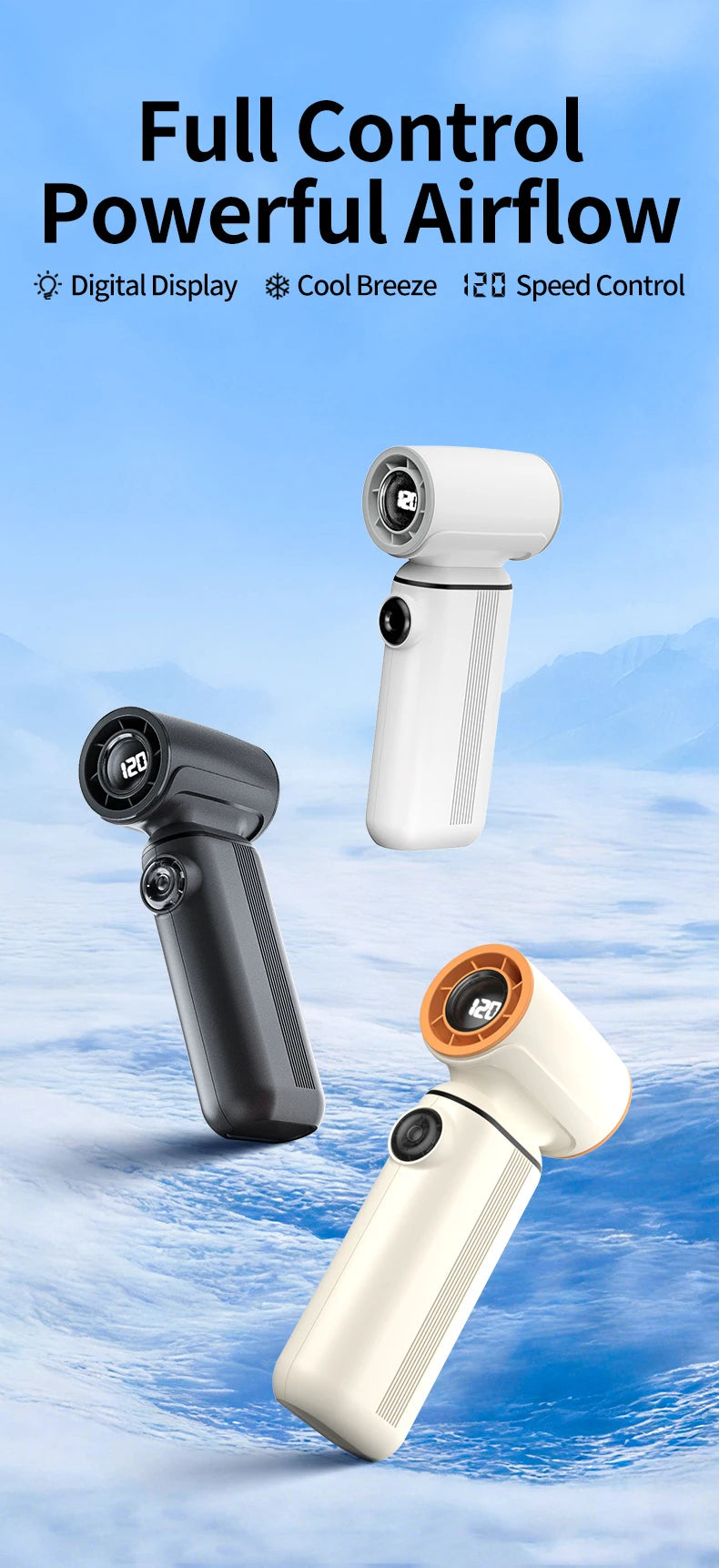 Mini Ventilador de Mano con Pantalla Digital Inteligente, Recargable por USB, Portátil, Batería de Larga Duración, Silencioso y con Viento Potente