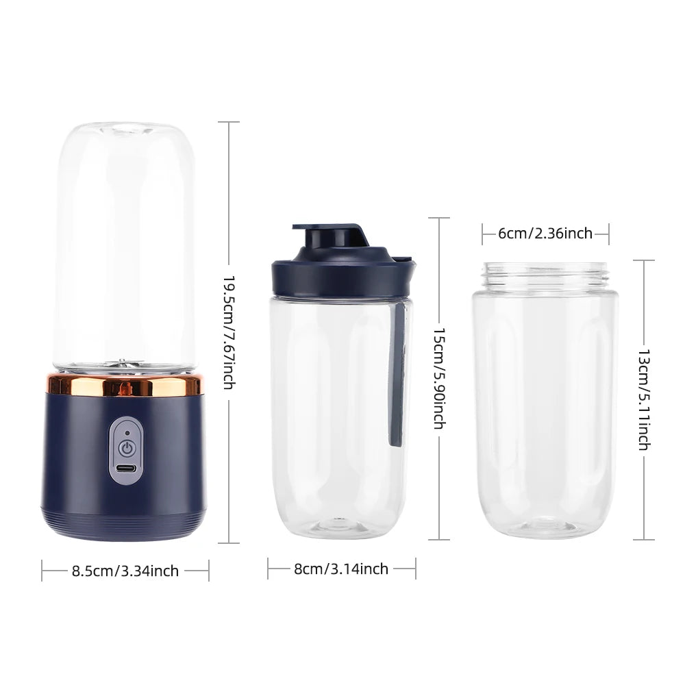 Licuadora Portátil USB 6 Cuchillas con 2 Vasos de Viaje 400ml