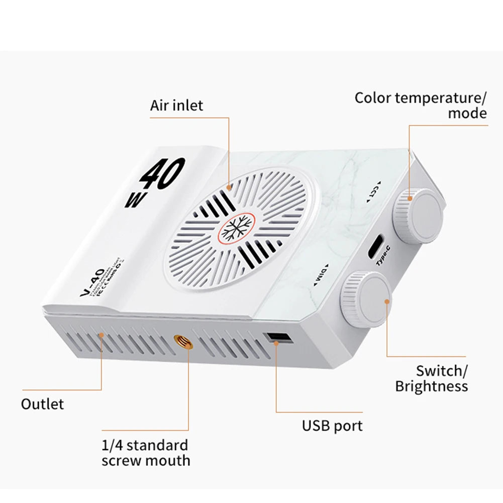 Luz LED para cámara de 40W, luz de relleno portátil de 2800K-9000K, lámpara de vídeo con mango, Panel de luz portátil para fotografía