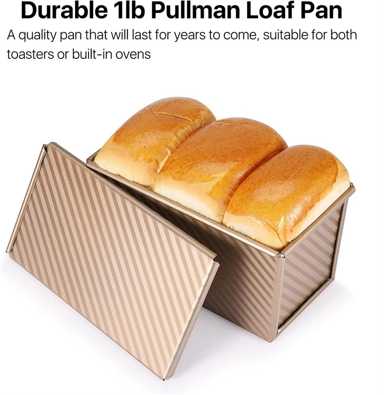 LMETJMA-artén para pan Pullman con tapa, 1 lb, sartén antiadherente para pan, caja para tostadas corrugada rectangular de acero al carbono, molde para pastel JT157