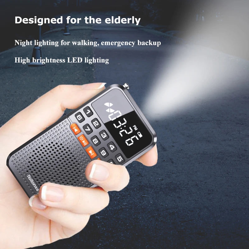 Mini Radio FM portátil Bluetooth 5.0 con tarjeta TF y linterna LED