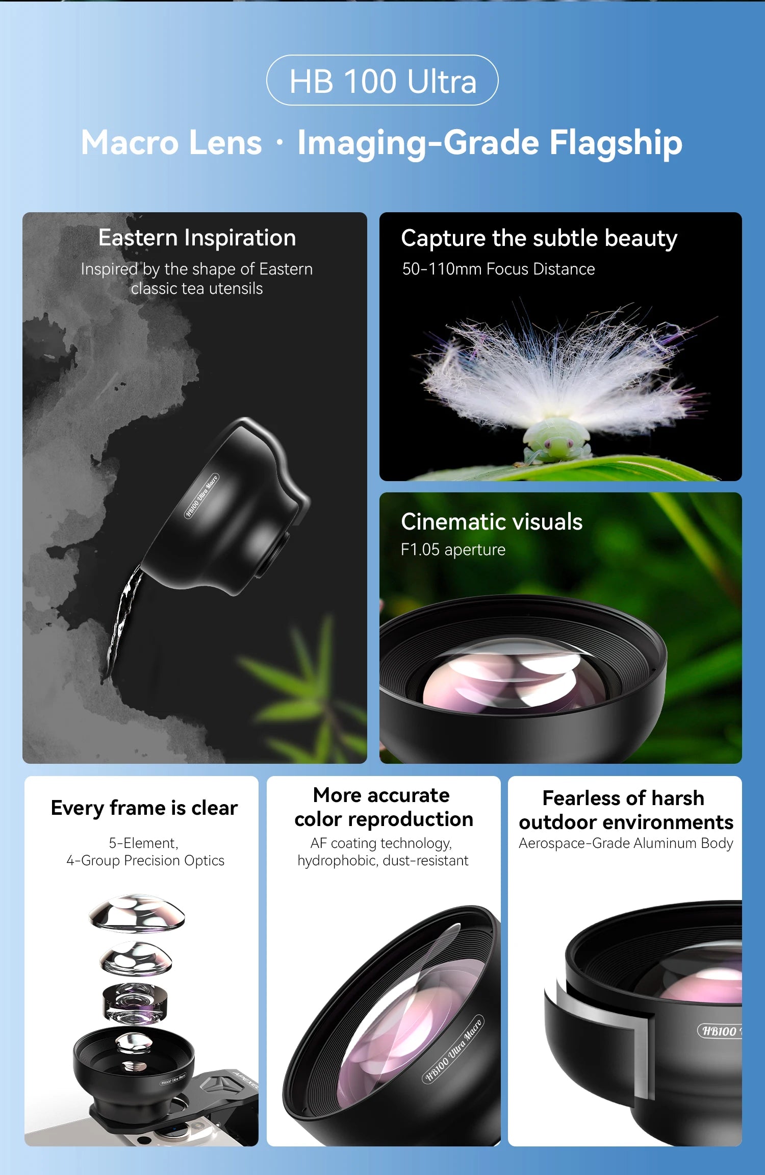 Lente Macro Ultra HD APEXEL 100mm con Luz LED y Filtros para Smartphones