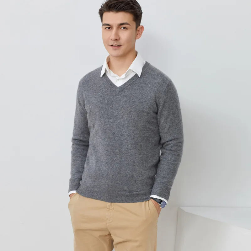 Buzo de punto con cuello en V para hombre - Algodón y Cachemira