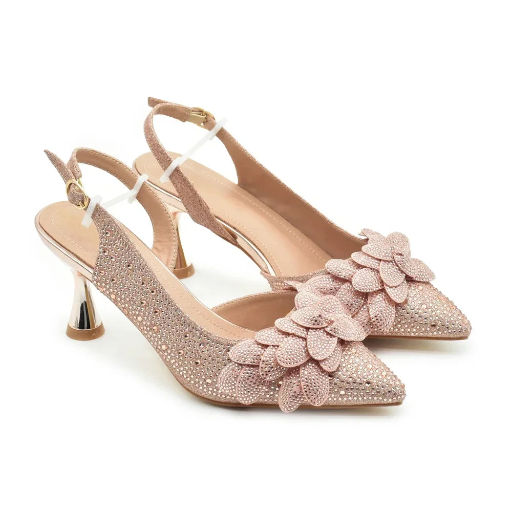 Sandalias con Strass de Tacón Alto para Mujer - Conjunto Zapatos y Bolso