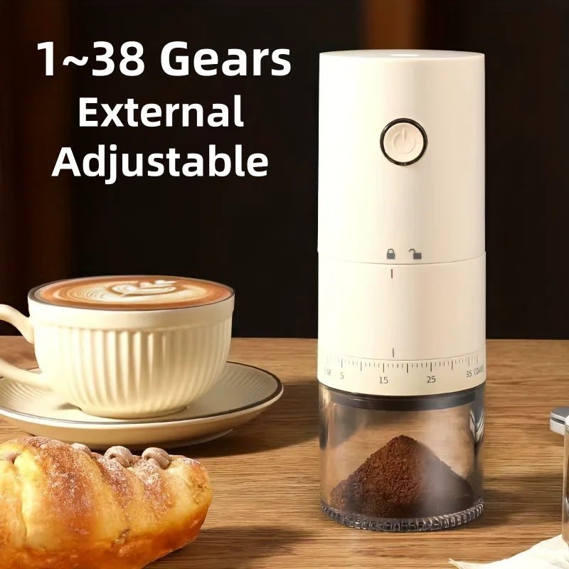 Molinillo de café eléctrico portátil, 38 engranajes, carga USB externa ajustable, Mini máquina de café recargable de 1500mAh para el hogar