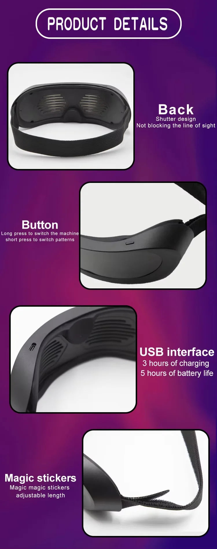 Gafas LED brillantes a todo Color, Control por aplicación Bluetooth, gafas luminosas dinámicas programables para fiestas de festivales Raves