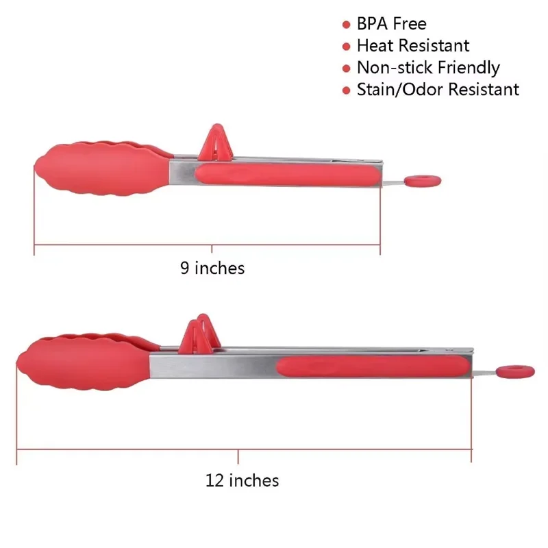 Pinzas de cocina LMETJMA, pinzas para barbacoa de acero inoxidable resistentes al calor con puntas de silicona y diseño de soporte para parrilla de ensalada KC0254