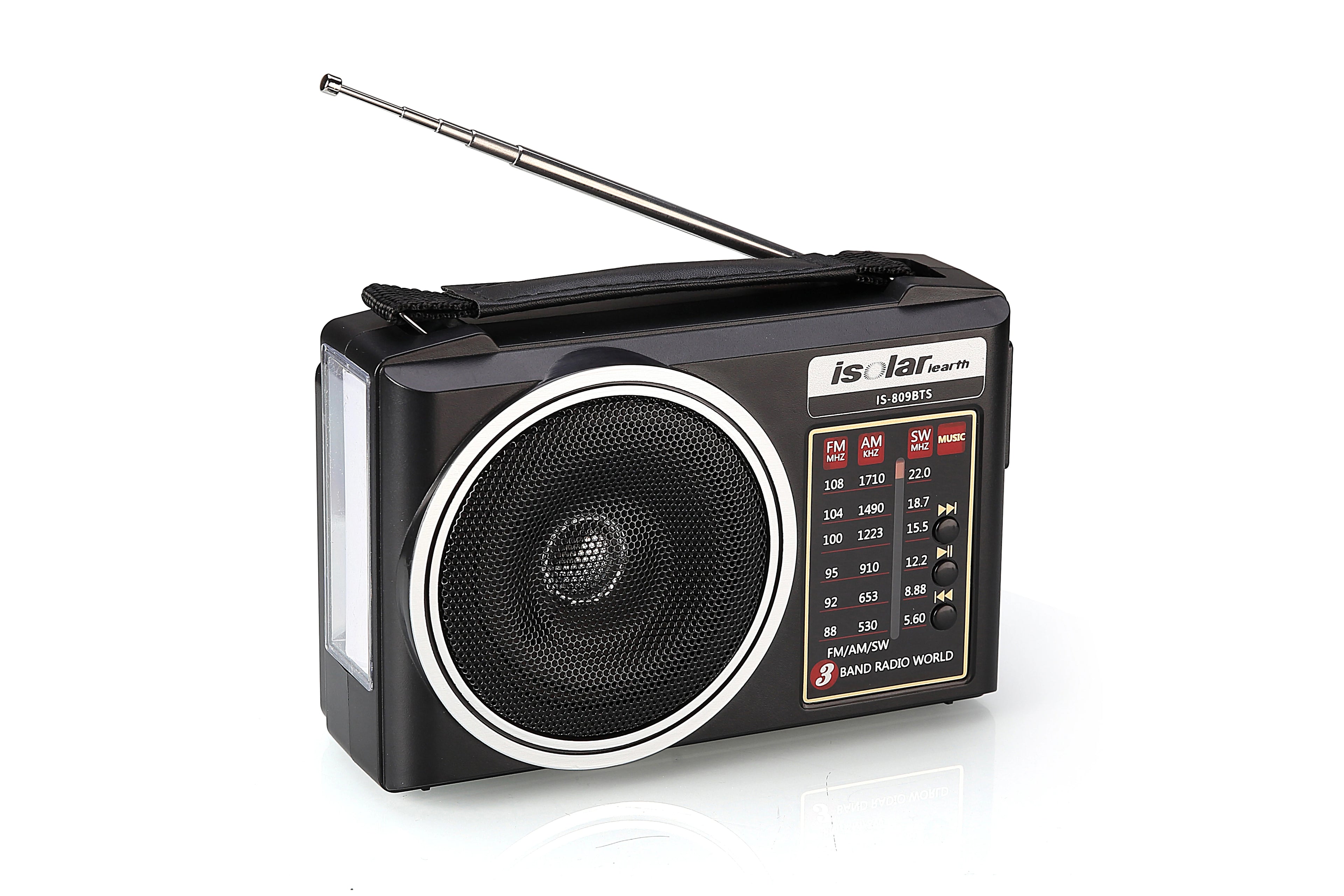 Radio portátil FM/AM/SW solar de emergencia con altavoz Bluetooth