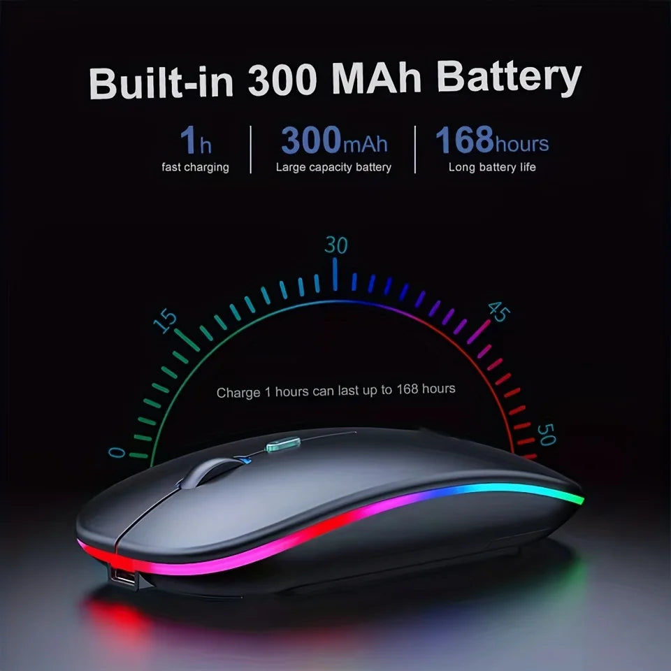 Ratón inalámbrico recargable con retroiluminación LED Bluetooth con adaptador tipo C ratón para juegos adecuado para MAC/portátil/PC/Windows