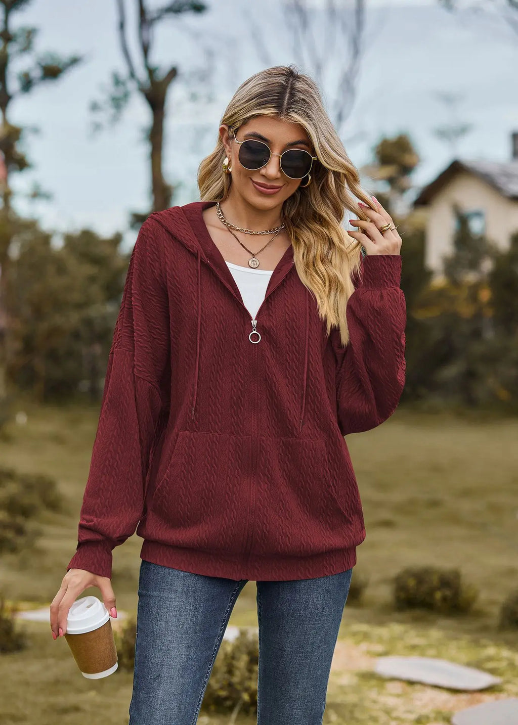Sudadera con cremallera para mujer, abrigo informal de manga larga, ropa de calle de Color liso, holgado, Harajuku, otoño e invierno, 2024