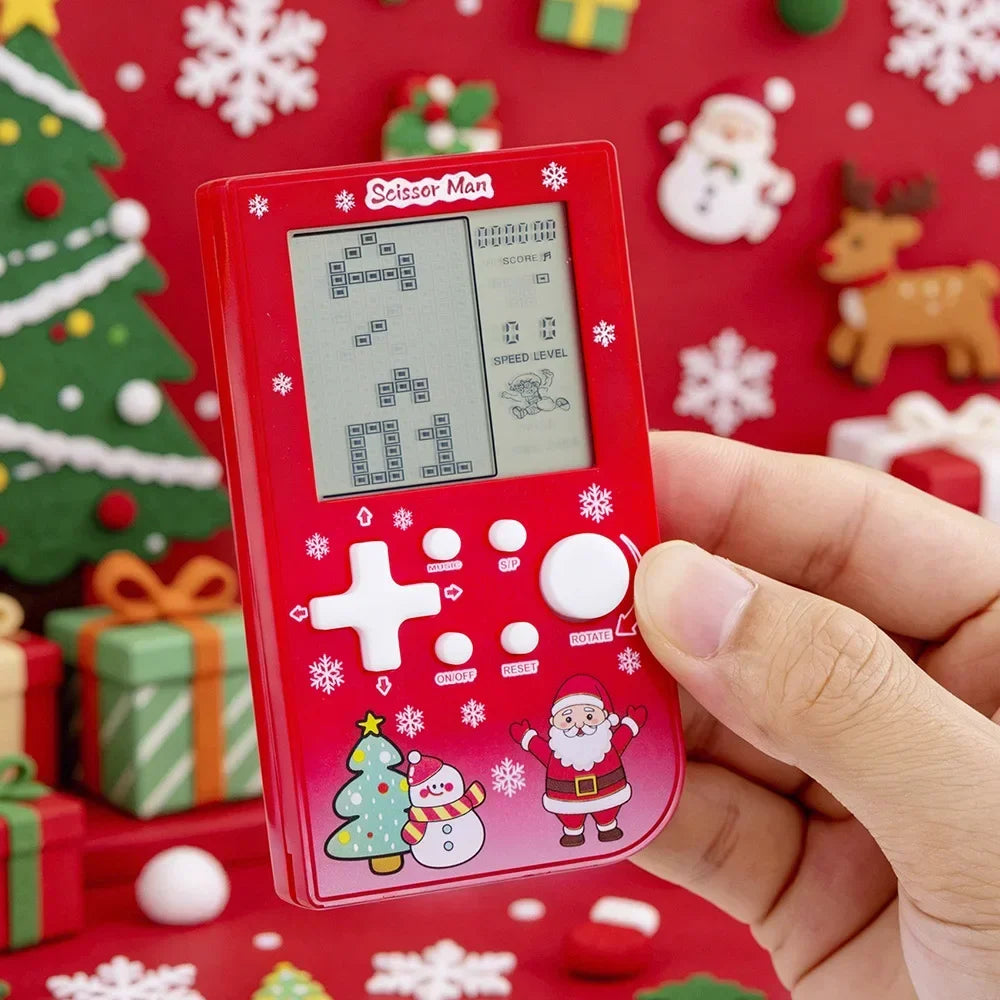 Consola de Juegos Retro con Diseño de Ladrillos Navideños, Tetris con Temática Festiva, Consola Electrónica Portátil, Regalo Festivo