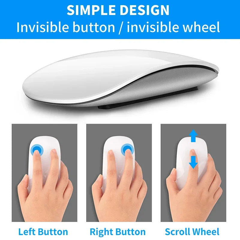 Ratón inalámbrico Bluetooth mejorado para ordenador, recargable, táctil, delgado, ergonómico, de modo dual, silencioso, para Apple Macbook Air