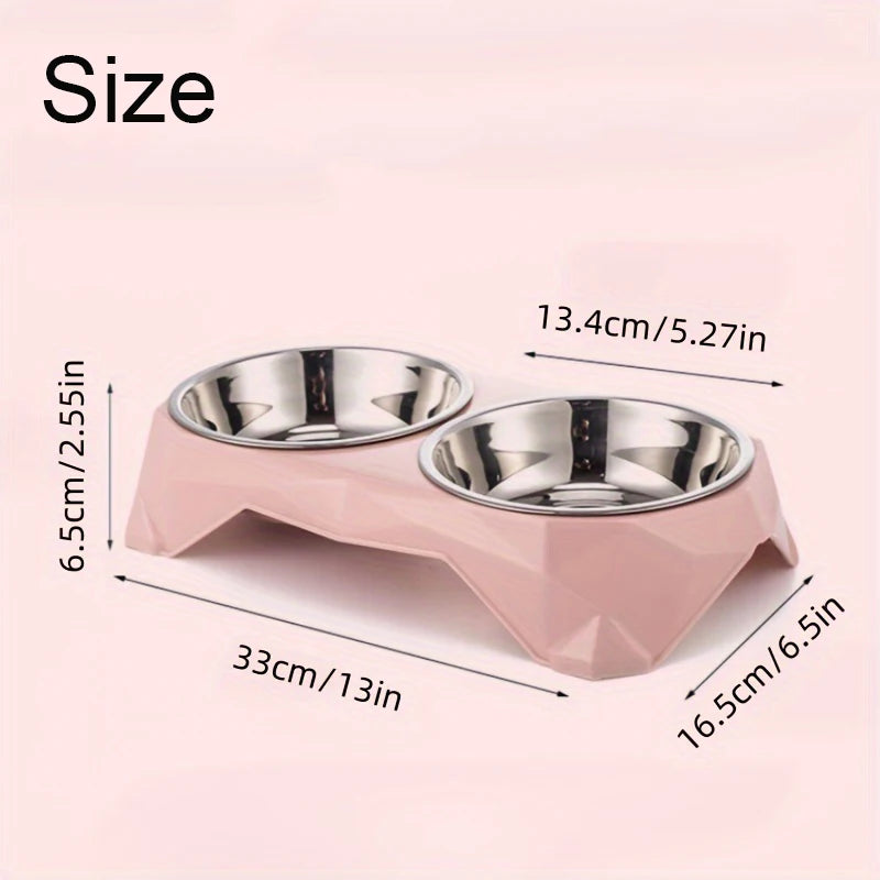 Cuenco doble de acero inoxidable para mascotas, cuenco de comida de gran capacidad con patrón de diamante mejorado para perros y gatos, cuencos alimentadores de agua antideslizantes para mascotas