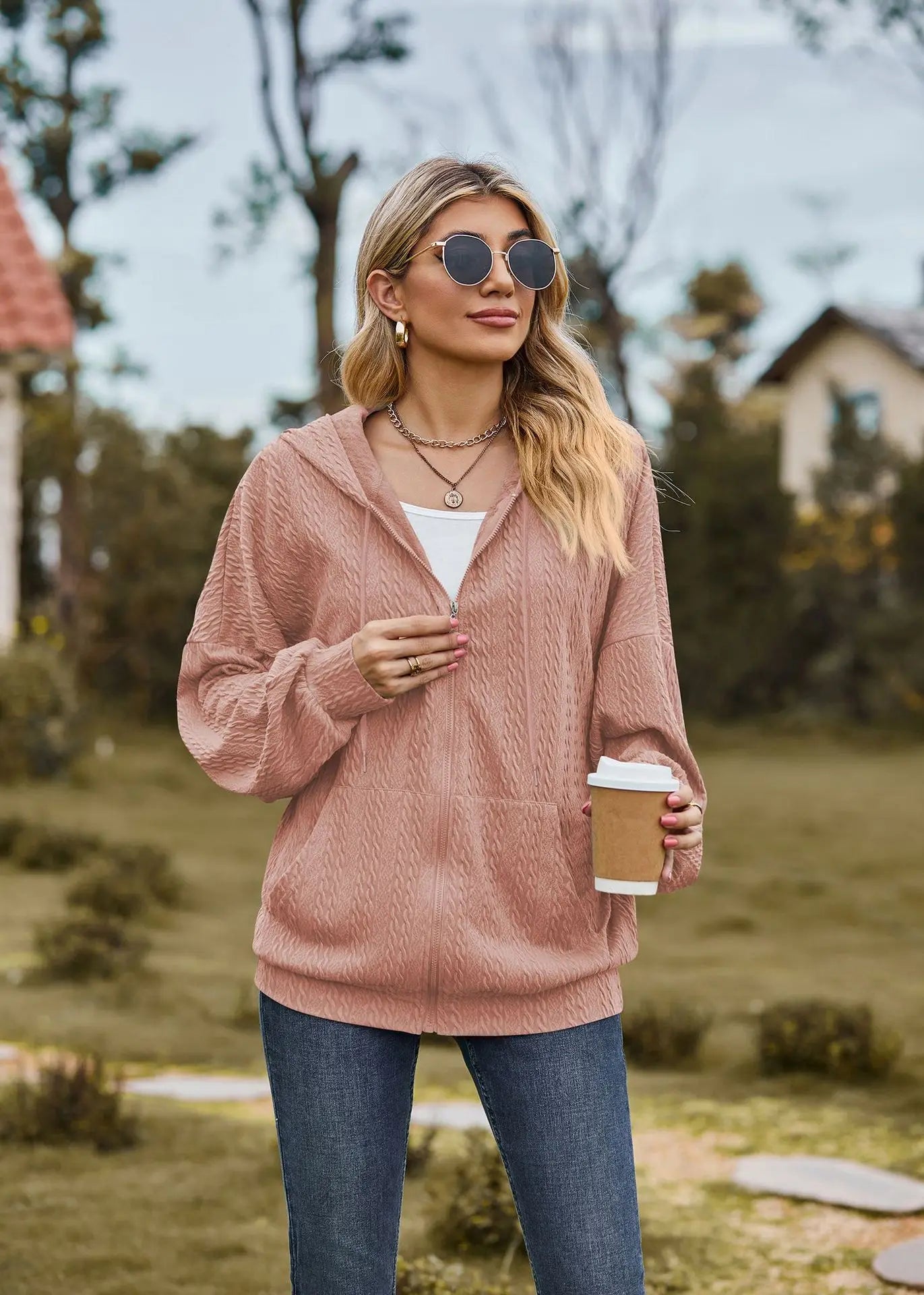 Sudadera con cremallera para mujer, abrigo informal de manga larga, ropa de calle de Color liso, holgado, Harajuku, otoño e invierno, 2024