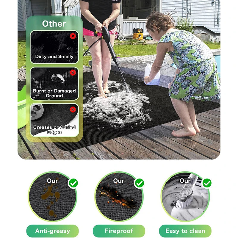 LMETJMA - Alfombrillas para parrilla, doble cara, ignífugas, protectoras para parrilla exterior, resistentes al aceite y al agua, para barbacoa, fogatas y chimeneas
