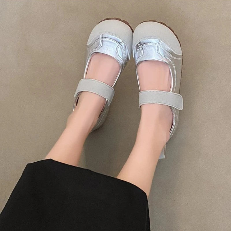 Zapatos Planos Retro Mary Jane para Mujer, Estilo Francés Chic, con Diseño Empalmado, Casuales, Minimalistas, con Velcro, Suela Suave, Punta Redonda, Calzado Cómodo de Verano