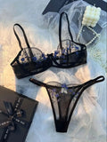 Conjunto de Sujetador y Bragas Ultrafino con Estampado Floral para Mujer