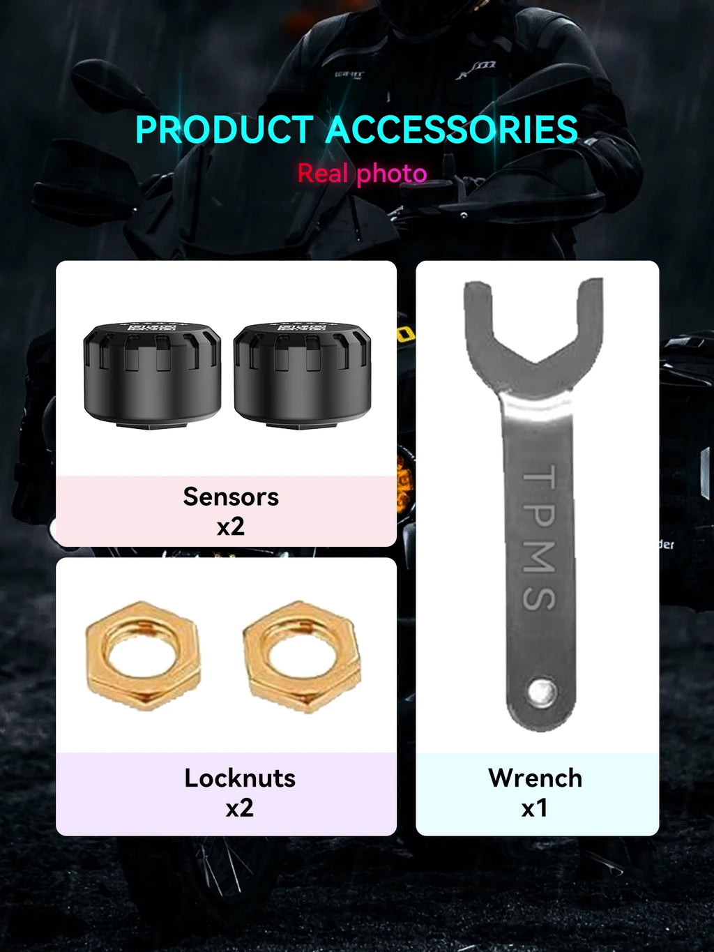 Sistema de supervisión de presión de neumáticos de motocicleta Bluetooth TPMS para motocicletas Monitor de presión y temperatura de neumáticos en tiempo Real con