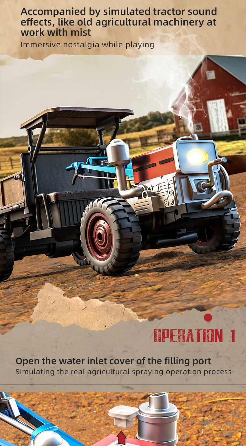 Tractor RC 4WD a Escala 1:18 con Sonidos y Luces, Control 2.4G