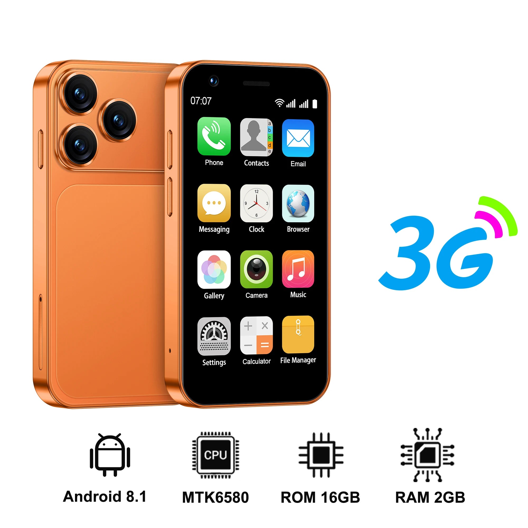 SERVO 18SE Mini Smartphone, pantalla HD de 3,0 pulgadas, 3G WCDMA, 2GB + 16GB, GPS Android, teléfono móvil pequeño, modo de reposo Dual SIM, Play Store