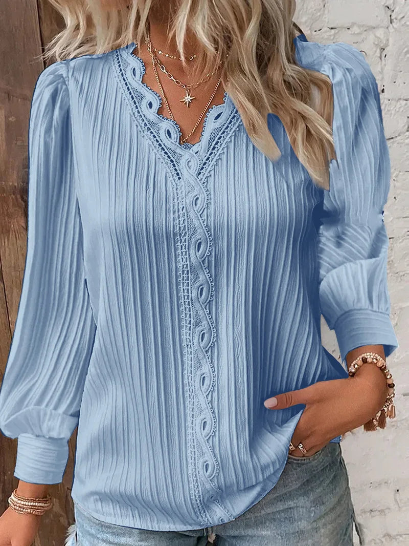 Camisa Elegante de Encaje Calado para Mujer