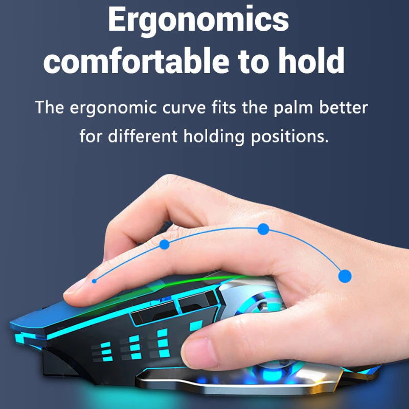 Ratón inalámbrico recargable para videojuegos, Mouse silencioso con Bluetooth, 2,4G, USB, retroiluminación mecánica, PC, Gamer