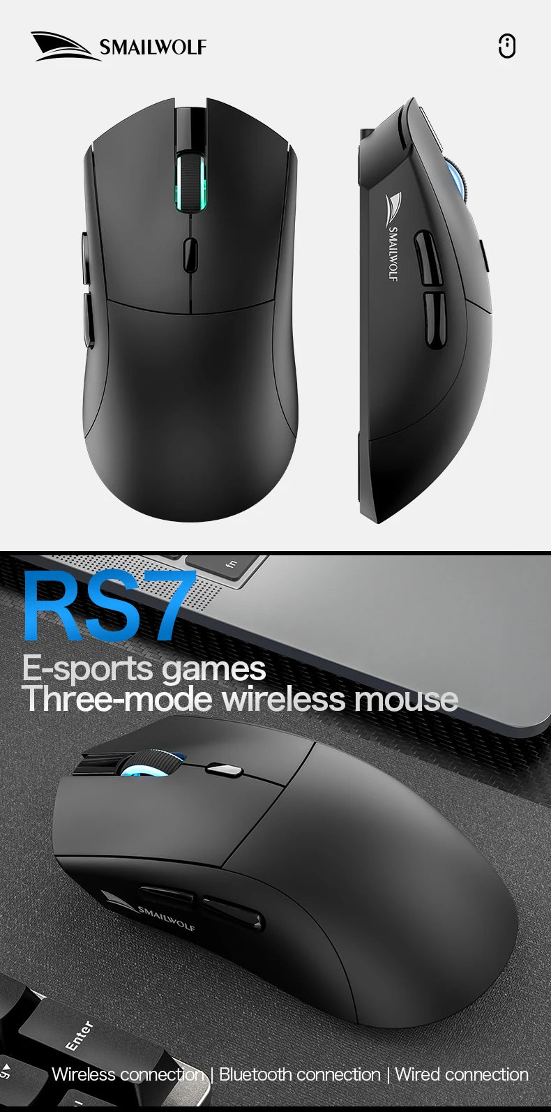 SMAILWOLF RS7 Bluetooth ratón inalámbrico para juegos PAW3311 controlador macro ordenador portátil ordenador de escritorio juego de oficina 20000dpi