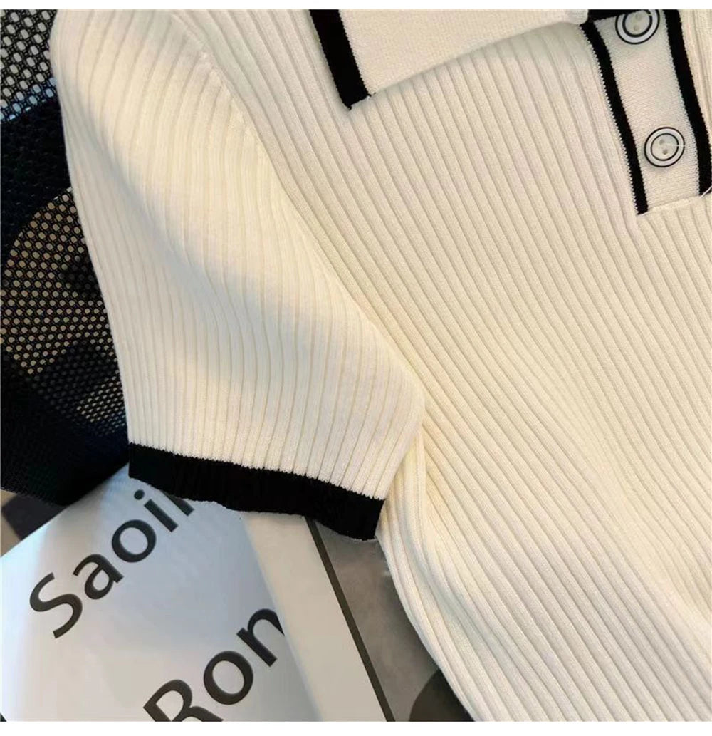 Camiseta de Punto Seda Helada para Mujer, Manga Corta