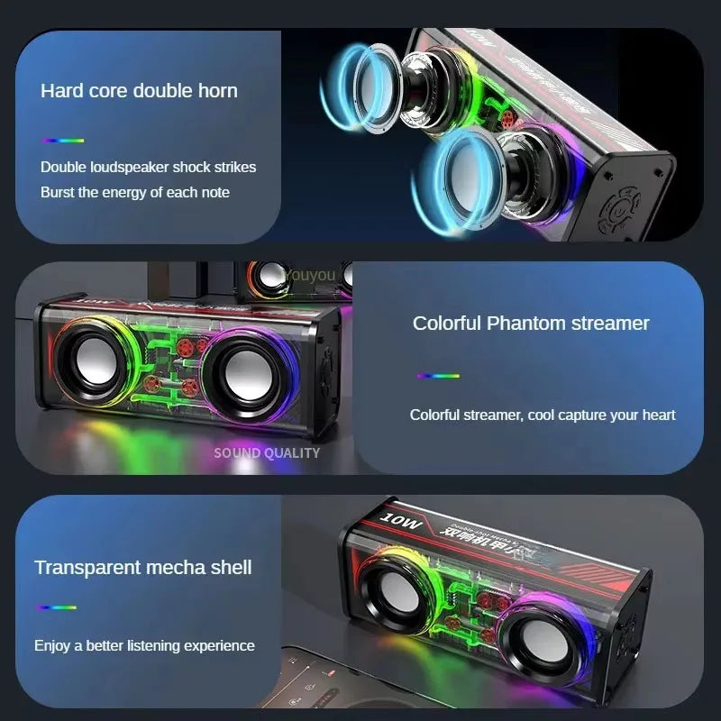 Altavoces Mecha transparentes V8, Bluetooth 5,0, inalámbricos, diafragma de contrabajo, Subwoofer, música, TWS, luz RGB, Mini altavoz de fiesta
