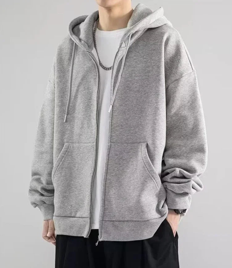 Ropa masculina Sudadera sólida negra para hombres Sudaderas con capucha con cremallera completa Invierno Jóvenes En oferta Ofertas Estilo coreano de alta calidad S