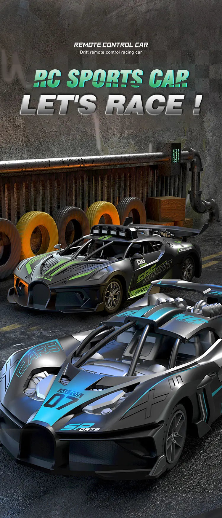 Auto RC Deportivo de Alta Velocidad con Control Remoto para Niños