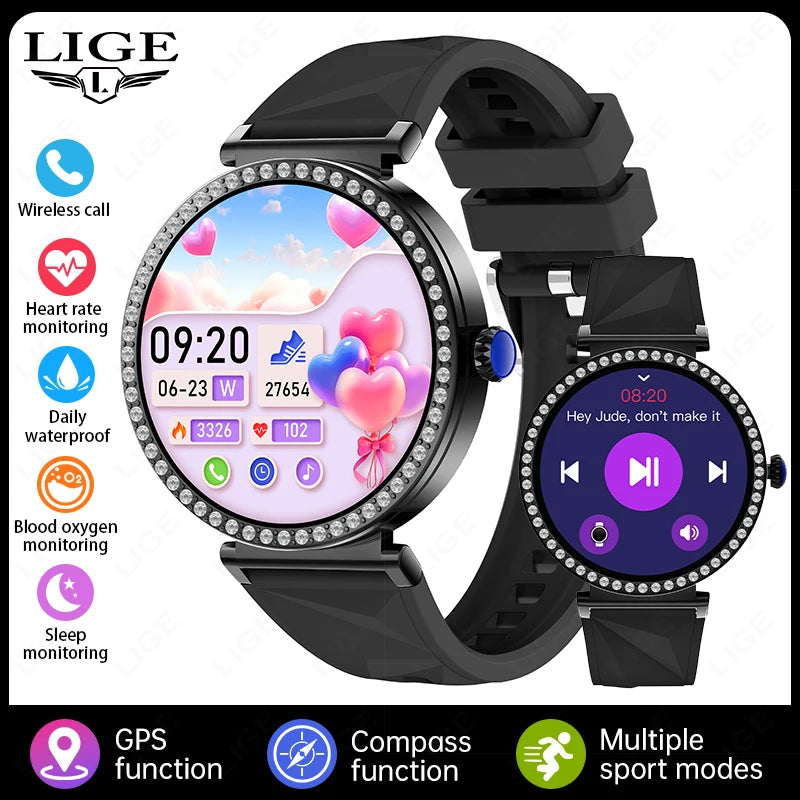 LIGE Reloj Inteligente Lujo con Diamantes GPS