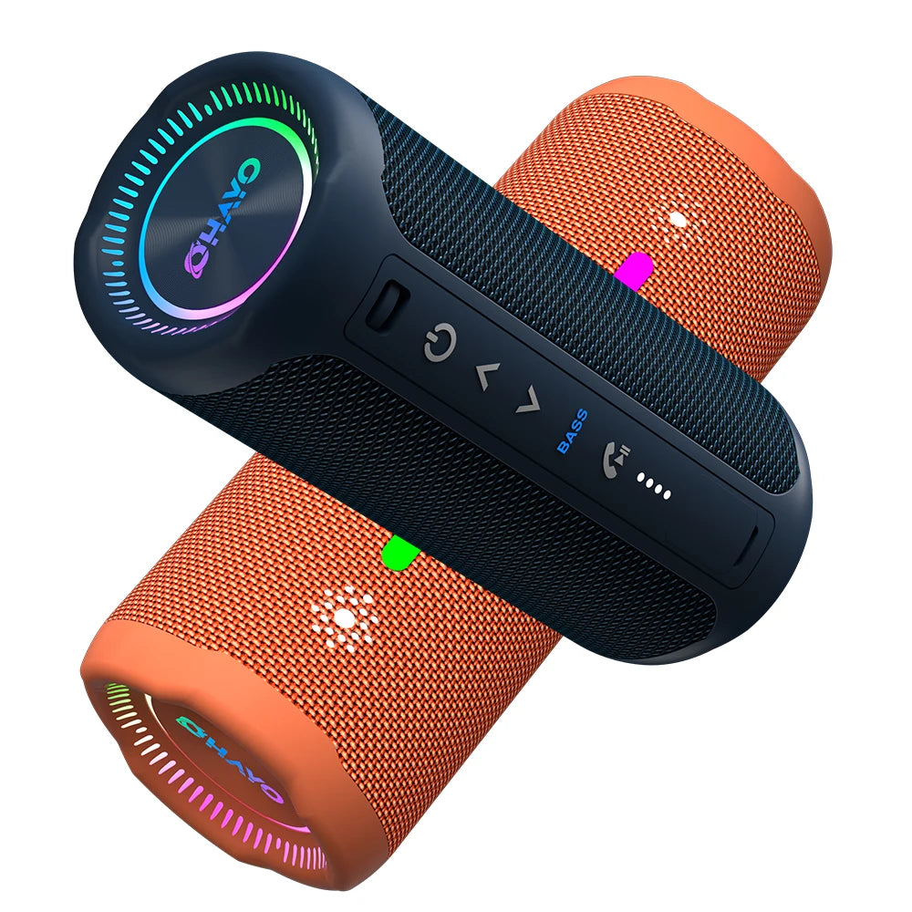 Altavoces Ohayo para exteriores con luces coloridas para fiestas, altavoces Bluetooth 5,3, altavoces inalámbricos impermeables IPX7, compatibles con AUX/MP3/USB