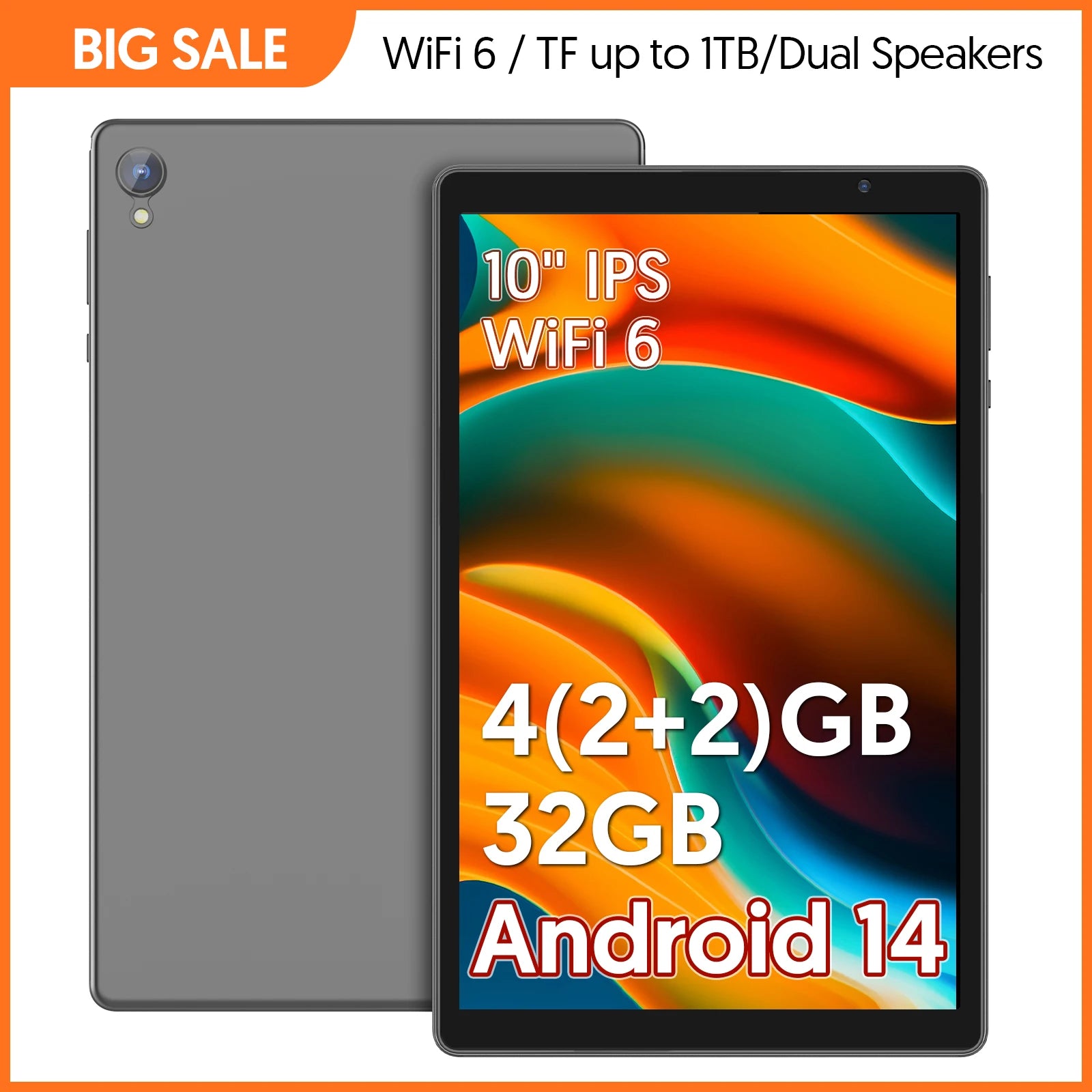 Tablet Android 14 de 10.1": 4GB RAM, 32GB ROM, Quad-Core, 6000mAh