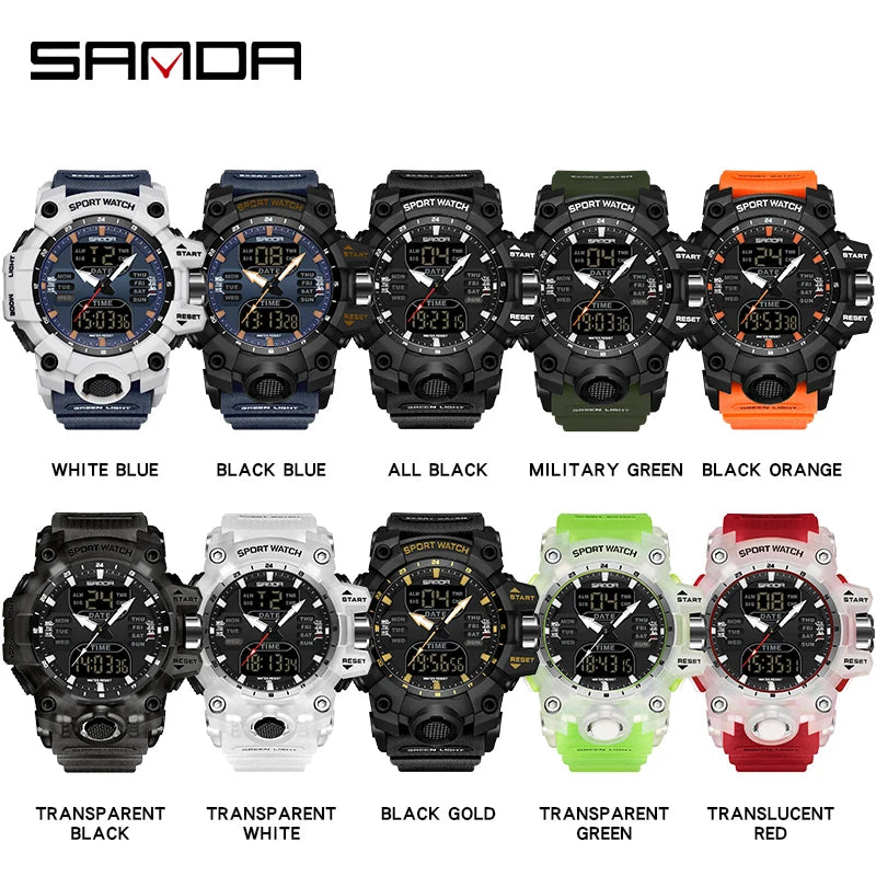 Reloj Deportivo Digital SANDA para Hombre con Doble Pantalla LED y Alarma