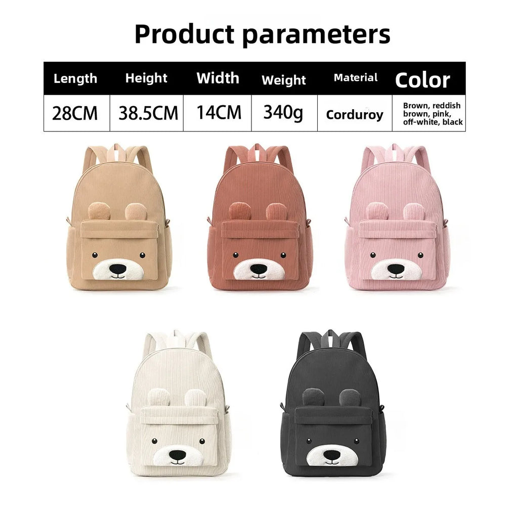 Mochila Infantil de Pana, Mochila Escolar Primaria, Mochila Casual de Moda con Diseño de Oso, Mochila de Gran Capacidad