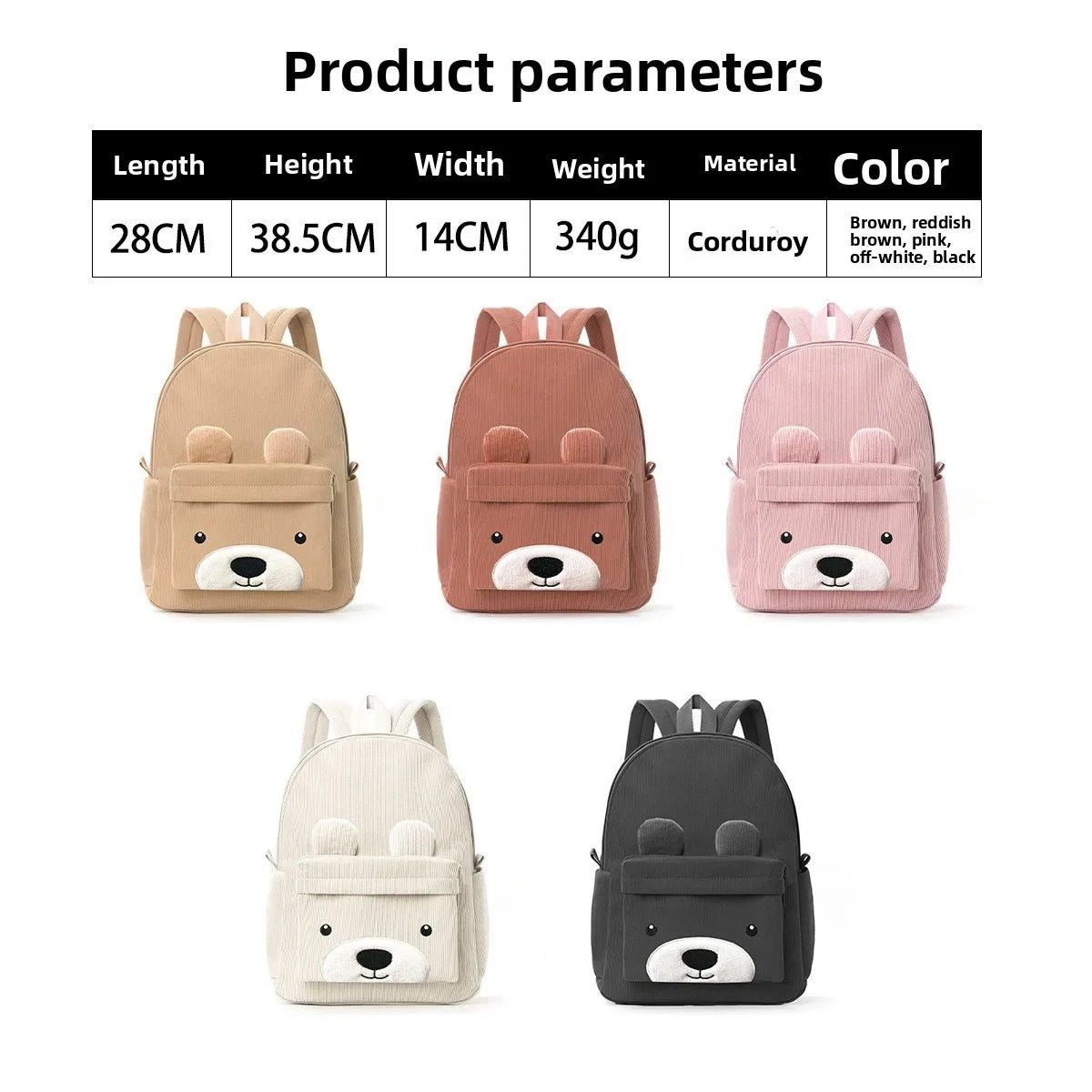 Mochila Infantil de Pana, Mochila Escolar Primaria, Mochila Casual de Moda con Diseño de Oso, Mochila de Gran Capacidad