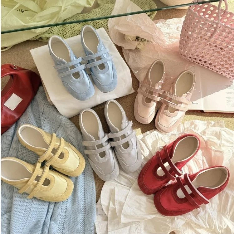 Zapatos Mary Jane para Mujer, Primavera-Otoño 2026 |   Zapatos Planos de Lona Estilo Francés |   Zapatos Casuales con Puntera Ancha, Suela Suave y Cierre de Velcro