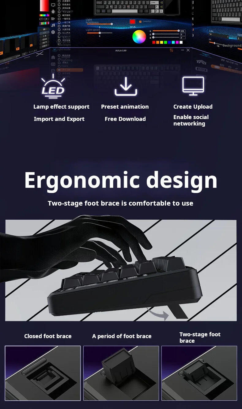 Teclado Mecánico AULA L99 con Pantalla Inteligente, Inalámbrico Bluetooth, Estructura Gasket, Teclado para Juegos con Iluminación RGB y Visión Nocturna