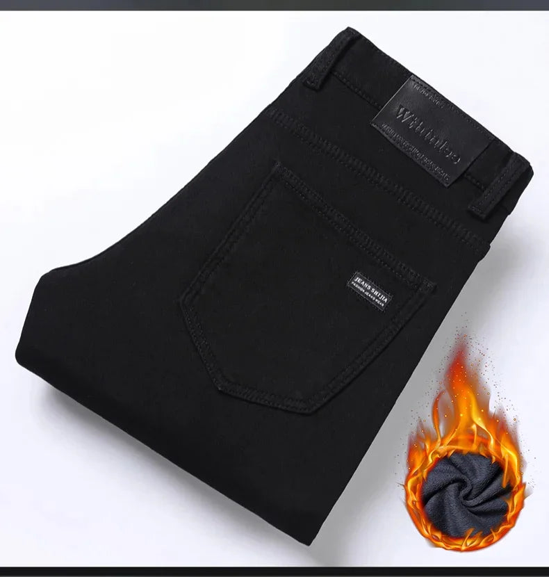 Pantalones Vaqueros Negros Elásticos de Terciopelo para Hombre, Talla Grande