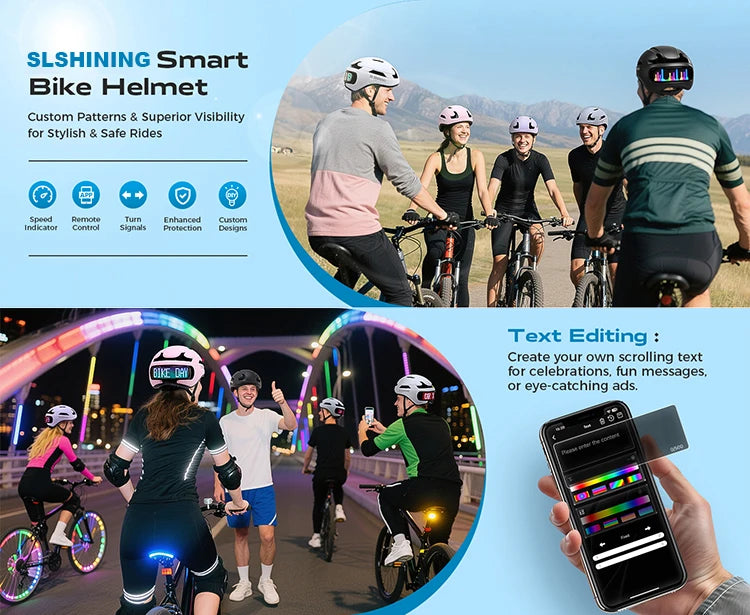 SLSHINING-casco de bicicleta LED con pantalla LED, luz trasera, Control inteligente por aplicación, cascos de ciclismo de montaña y carretera