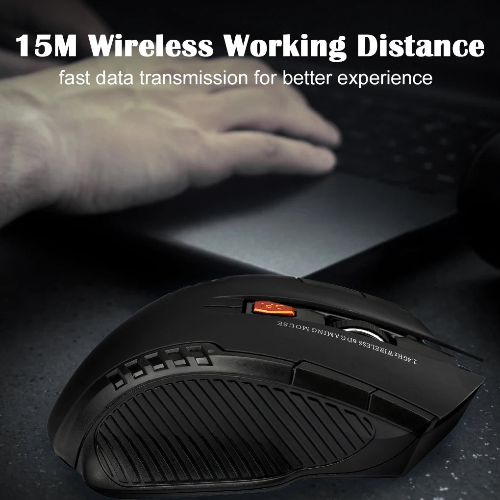 Ratón óptico inalámbrico de 2,4 GHz para videojuegos con receptor USB, 2000DPI, 6 botones, accesorios para ordenador y portátil