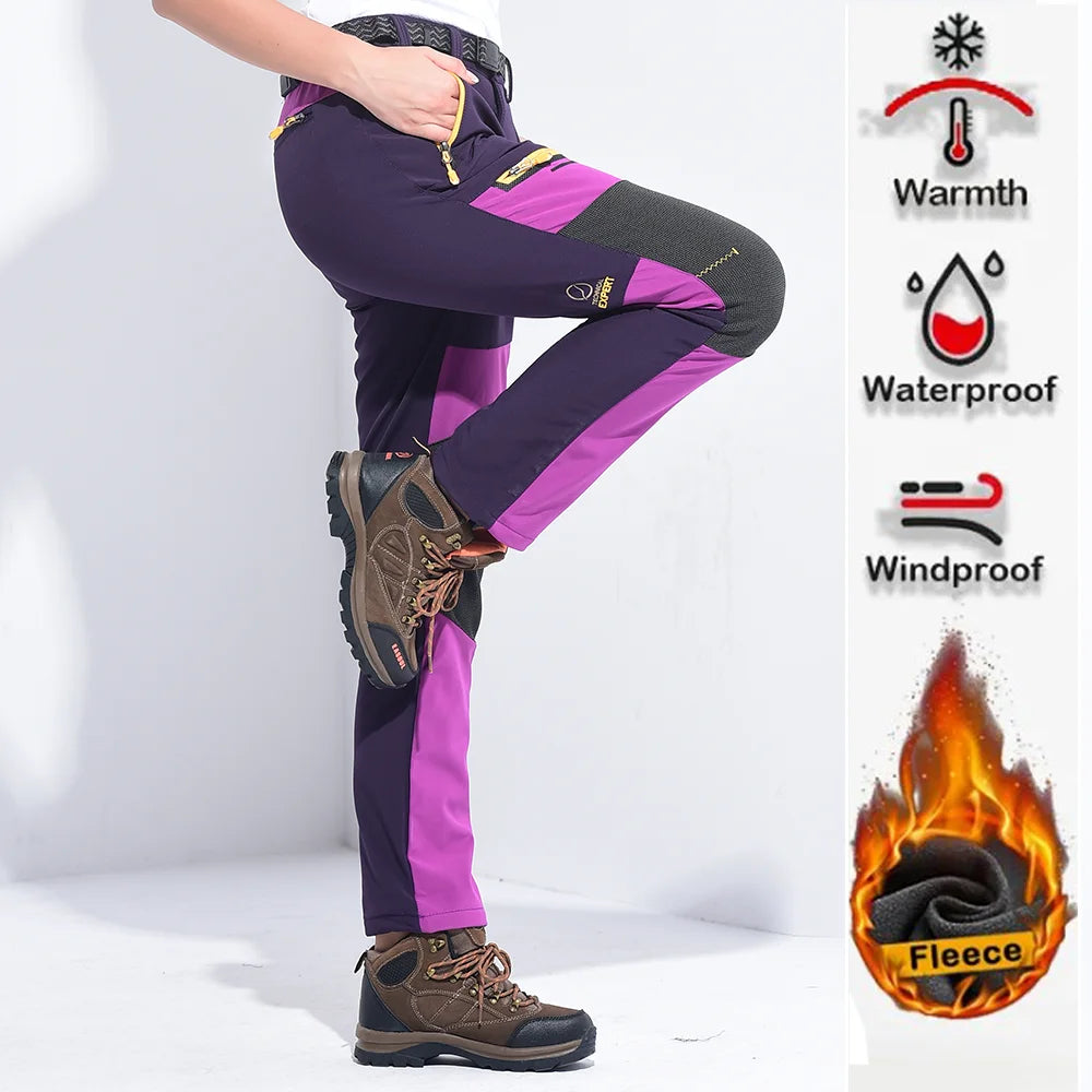 Pantalones de invierno gruesos y cálidos de lana para mujer, impermeables, senderismo, senderismo, Camping, esquí, pantalones de concha suave, pantalones a prueba de viento