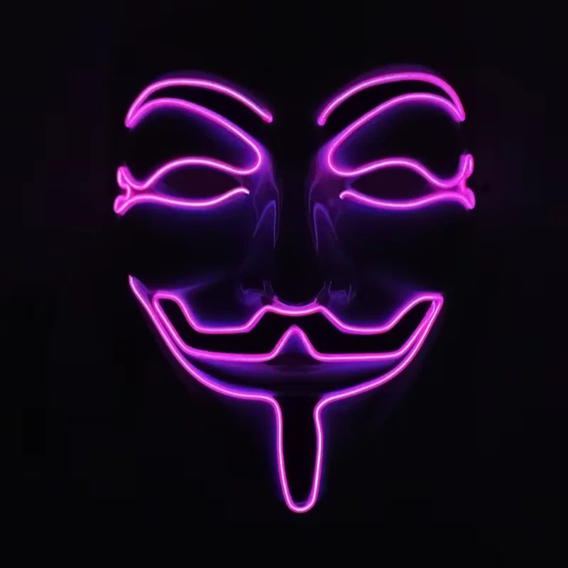Máscara LED de Vendetta para Halloween, Discoteca, Carnaval, Fiesta, Decoración, Cosplay, Máscara Brillante de Guy Fawkes