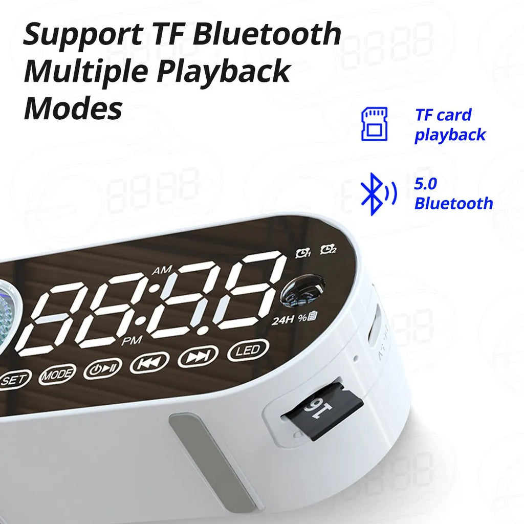 Radio Reloj Despertador Recargable USB, Altavoz Bluetooth Portátil RGB, FM, Pantalla Grande, Silencioso, Espejo Digital, para Dormitorio, Oficina, Escritorio